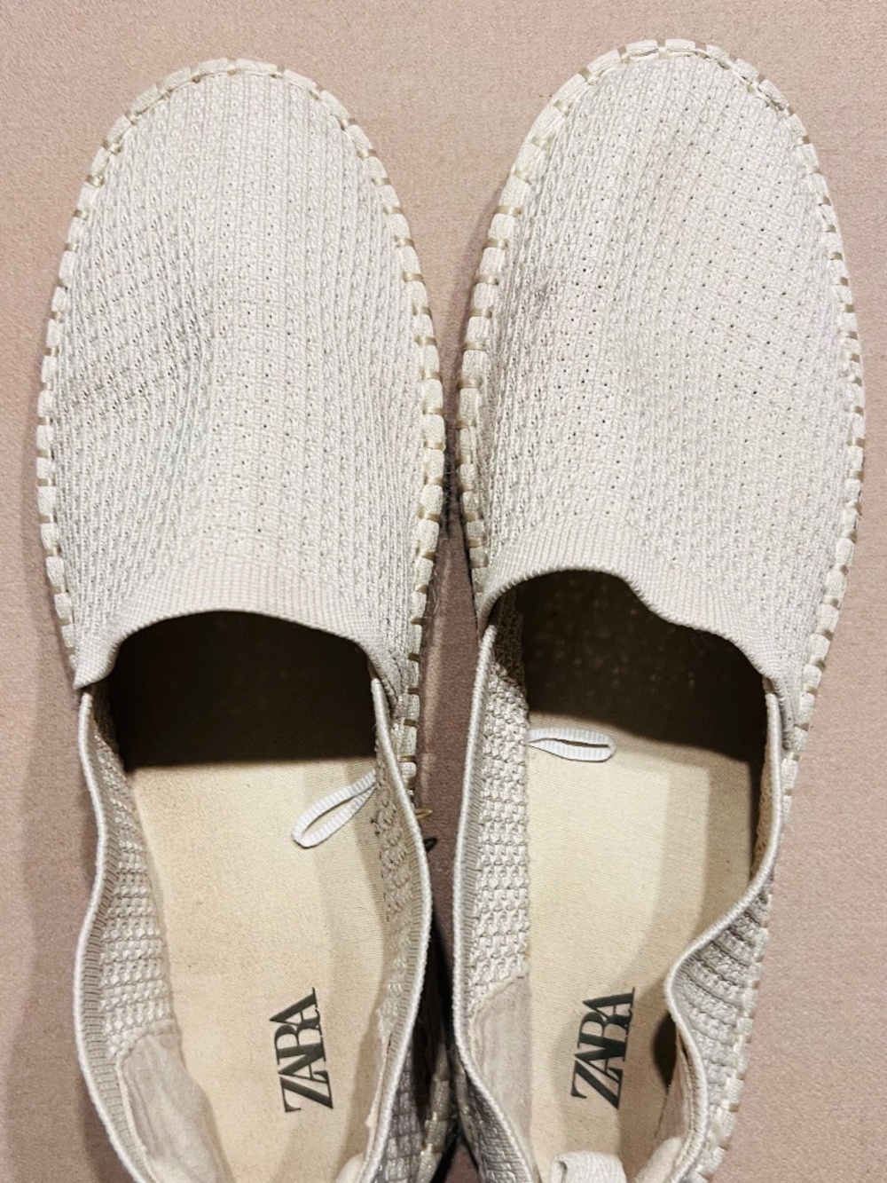 Zara Off White Woven Slip On Mens Loafers